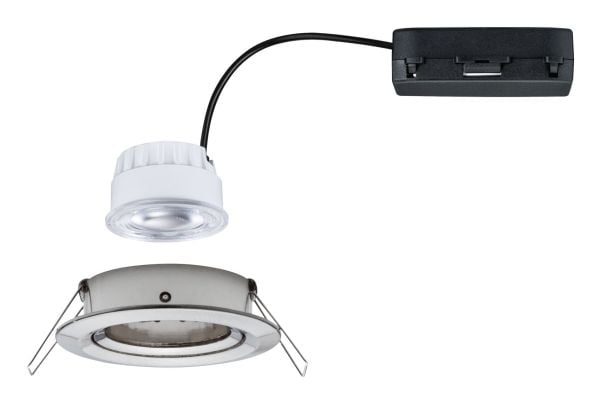 Paulmann Nova Coin, Innsunket spotlight, 1 ampuller, LED, 4000 K, 505 lm, Børstet jern