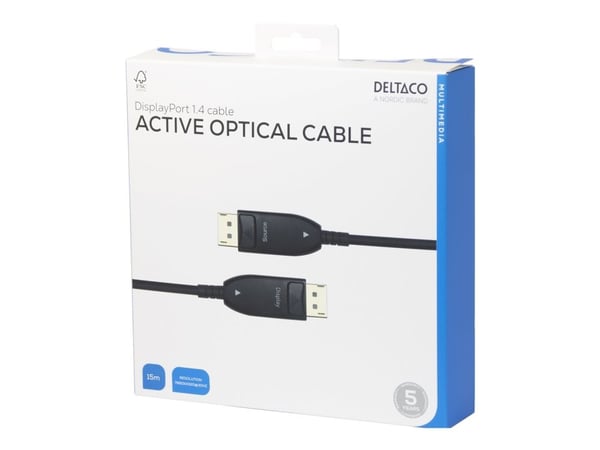 Deltaco Displayport 1.4 cable, AOC, 8K@30Hz, 15m, black, 15 m, DisplayPort, DisplayPort, Uros, Uros, 7680 x 4320 pikseliä