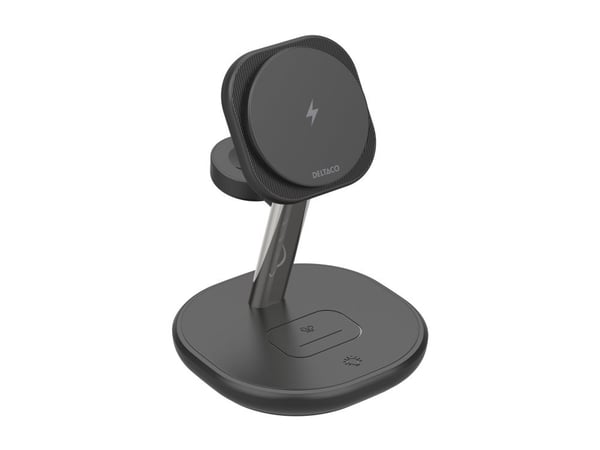 DELTACO - Trådløst ladestativ - 3-i-1, magnetisk - 22.5 watt - svart