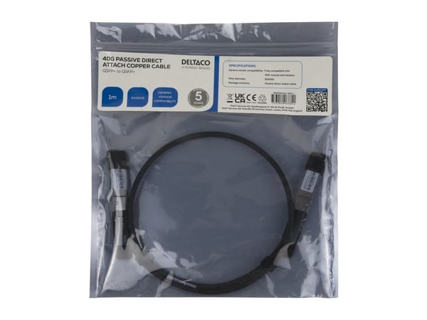 DELTACO - 40GBase-CU direkte tilkoblingskabel - QSFP+ til QSFP+ - 1 m - toakset - passiv - svart