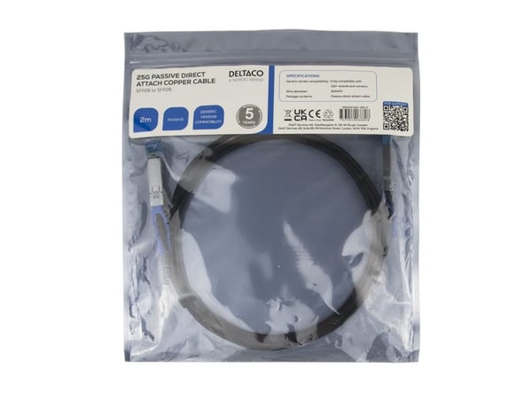 DELTACO - 25GBase-CU direkte tilkoblingskabel - SFP28 til SFP28 - 2 m - toakset - passiv - svart