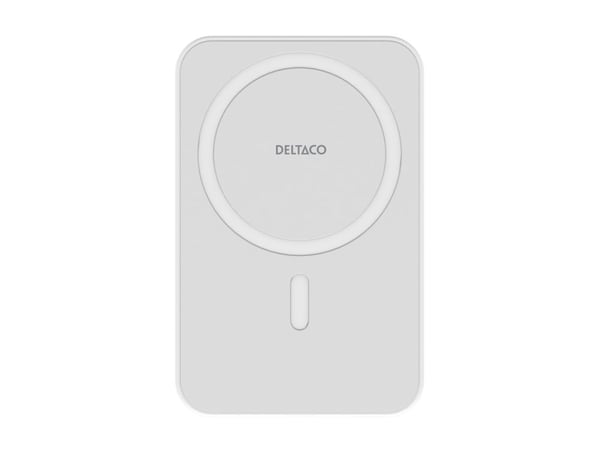 DELTACO PB-Q1006 - Strømbank - magnet, opptil 15W trådløs lading - 5000 mAh - 19.25 Wh - 20 watt (USB-C) - hvit