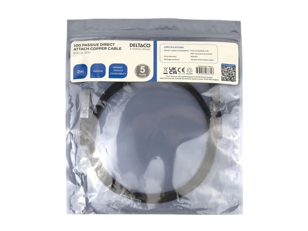 DELTACO - 10GBase-CU direkte tilkoblingskabel - SFP+ til SFP+ - 2 m - toakset - passiv - svart