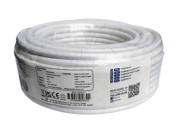 DELTACO - Samlet kabel - 20 m - 6.6 mm - dobbeltskjermet koaksial - RG-6 - hvit