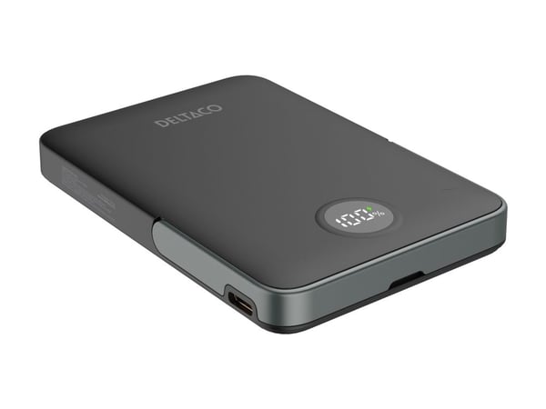 DELTACO PB-Q1007 - Strømbank - stativ, magnet, opptil 15W trådløs lading - 5000 mAh - 19.25 Wh - 20 watt (USB-C) - svart