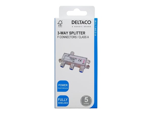 DELTACO - Linjedelare - 3-way, F-connectors, DC pass, Class A - silver