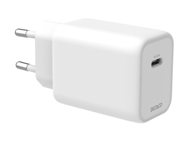 DELTACO - Strømadapter - GaN - 67 watt - 3.35 A - PD/PPS, SFC (USB-C) - hvit
