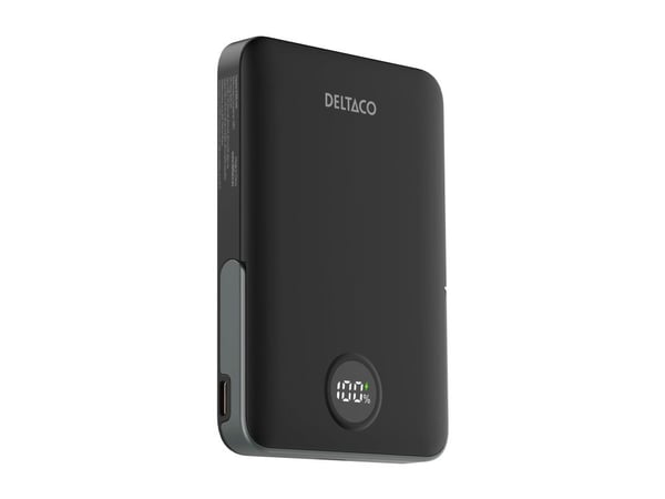 DELTACO PB-Q1007 - Strømbank - stativ, magnet, opptil 15W trådløs lading - 5000 mAh - 19.25 Wh - 20 watt (USB-C) - svart