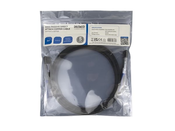 DELTACO - 100GBase-CU direkte tilkoblingskabel - QSFP28 til QSFP28 - 3 m - toakset - passiv - svart