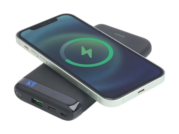 DELTACO PB-Q1003 - Trådløs nødlader - magnetisk - Li-pol - 10000 mAh - 37 Wh - 20 watt - 3 A - 2 utgangskontakter (USB-C, USB) - på kabel: USB-C - ...