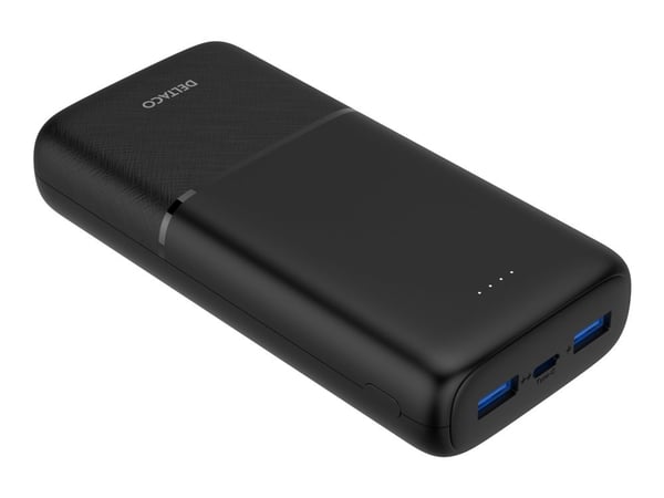 DELTACO PB-C1008 - Strømbank - 20000 mAh - 74 Wh - 20 watt - PD - 3 utgangskontakter (2 x USB, USB-C) - svart