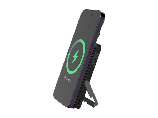 DELTACO PB-Q1007 - Strømbank - stativ, magnet, opptil 15W trådløs lading - 5000 mAh - 19.25 Wh - 20 watt (USB-C) - svart