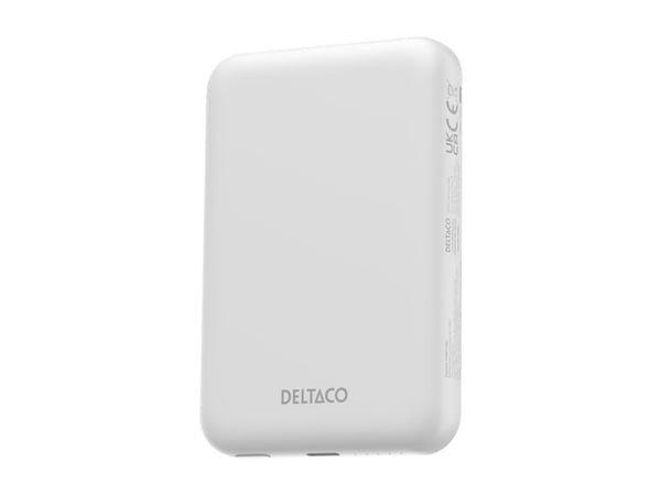 DELTACO PB-Q1006 - Strømbank - magnet, opptil 15W trådløs lading - 5000 mAh - 19.25 Wh - 20 watt (USB-C) - hvit