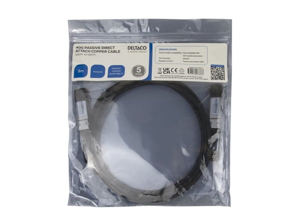 DELTACO - 40GBase-CU direkte tilkoblingskabel - QSFP+ til QSFP+ - 3 m - toakset - passiv - svart