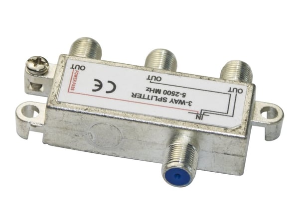 DELTACO - Linjedelare - 3-way, F-connectors, DC pass, Class A - silver