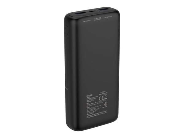 DELTACO PB-C1008 - Strømbank - 20000 mAh - 74 Wh - 20 watt - PD - 3 utgangskontakter (2 x USB, USB-C) - svart