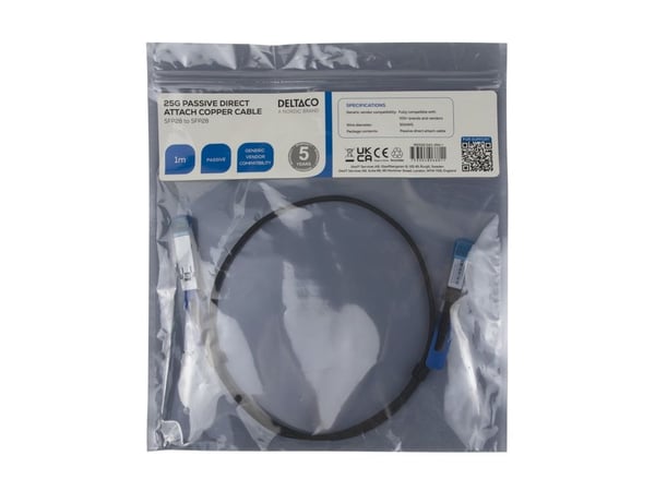 DELTACO - 25GBase-CU direkte tilkoblingskabel - SFP28 til SFP28 - 1 m - toakset - passiv - svart