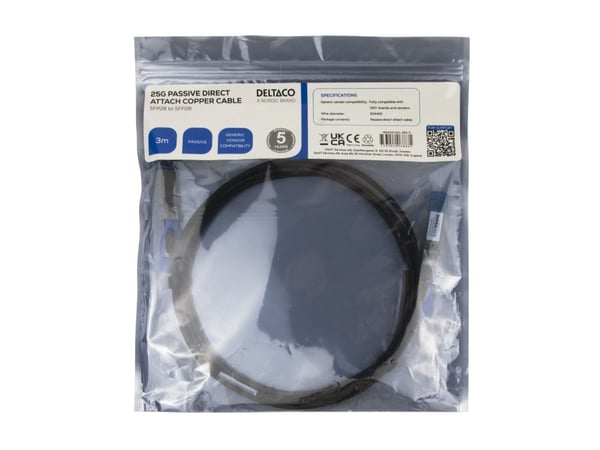 DELTACO - 25GBase-CU direkte tilkoblingskabel - SFP28 til SFP28 - 3 m - toakset - passiv - svart
