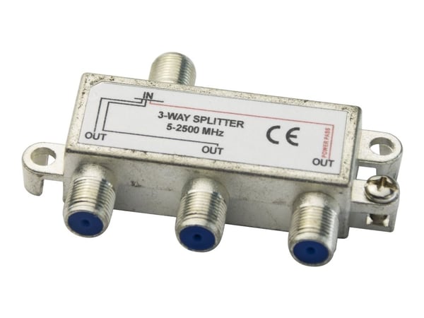 DELTACO - Linjedelare - 3-way, F-connectors, DC pass, Class A - silver