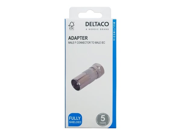 Deltaco Antenniadapteri F-urosliitin - uros-IEC, täysin suojattu, F-tyyppi, IEC, Hopea