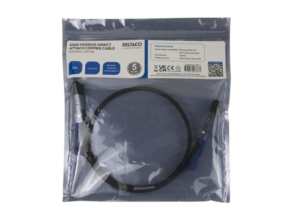 DELTACO - 100GBase-CU direkte tilkoblingskabel - QSFP28 til QSFP28 - 1 m - toakset - passiv - svart