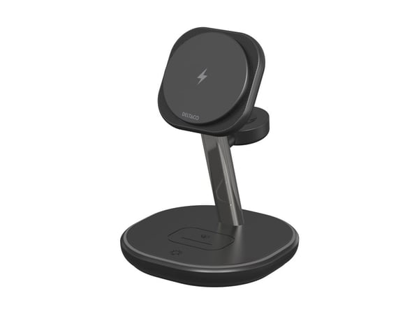 DELTACO - Trådløst ladestativ - 3-i-1, magnetisk - 22.5 watt - svart