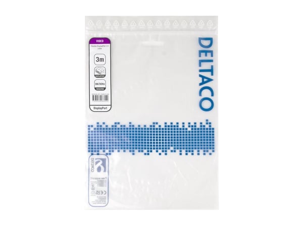 DELTACO - DisplayPort-kabel - DisplayPort (hann) til DisplayPort (hann) - DisplayPort 1.4 - 3 m - 8 K 30 Hz (7680 x 4320) støtte, fleksibel - svart