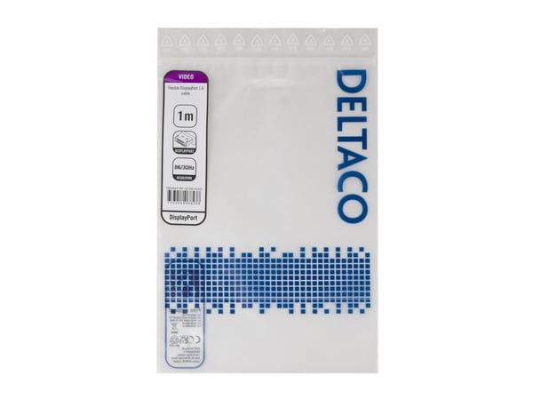 Deltaco DisplayPort DP1.4 Flex cable, 1M, black, 1 m, DisplayPort, DisplayPort, Uros, Uros, 7680 x 4320 pikseliä