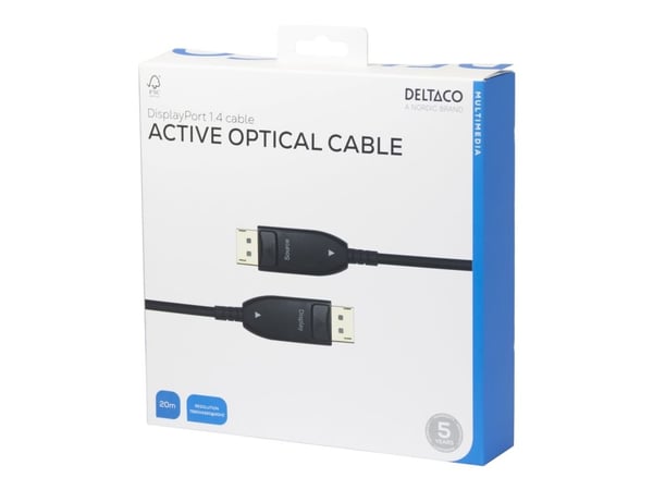 DELTACO - DisplayPort-kabel - DisplayPort (hann) til DisplayPort (hann) - DisplayPort 1.4 - 20 m - Active Optical Cable (AOC), 8K 30Hz støtte - svart