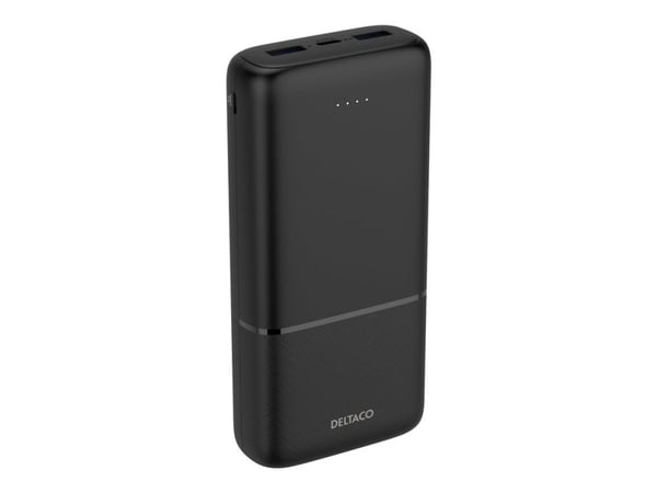 DELTACO PB-C1008 - Strømbank - 20000 mAh - 74 Wh - 20 watt - PD - 3 utgangskontakter (2 x USB, USB-C) - svart