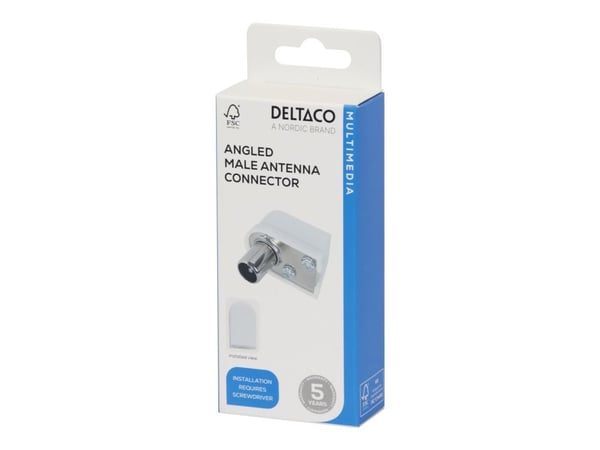 DELTACO - Antennekontakt - IEC connector (9.52mm) hann vinklet til uisolert tråd - koaksial - hvit