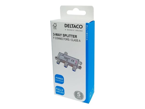 DELTACO - Linjedelare - 3-way, F-connectors, DC pass, Class A - silver