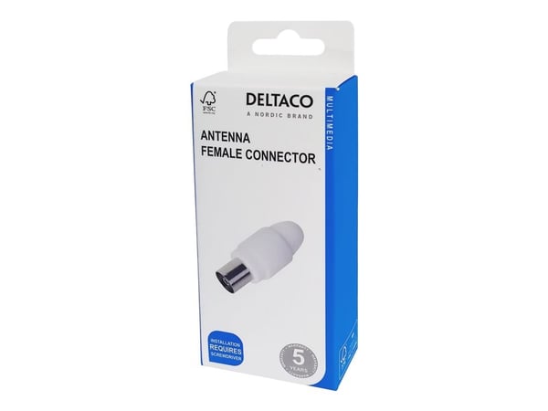 Deltaco Antenniliitin, naaras, IEC, Valkoinen