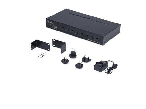 StarTech.com 8-Port DisplayPort KVM Switch w/1U Rack Mount Kit, 4K 60Hz - Omkopplare för tangentbord/video/mus - 8 x KVM port(s) - 1 lokal användar...