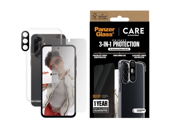 CARE by PanzerGlass Urban Combat - 3-i-1 personvernsbeskyttelsespakke - baksidedeksel for mobiltelefon - 100 % resirkulert termoplastisk polyuretan...