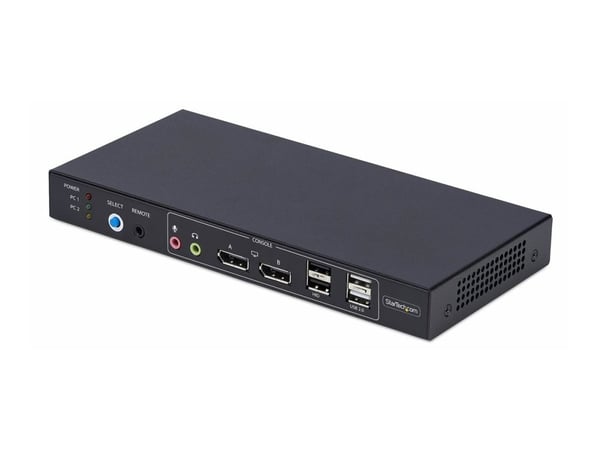 Startech 2-Port Dual-Monitor DP KVM Switch w/Video Matrix, 4K 60Hz - KVM / lyd / USB-svitsj - 2 x KVM/lyd/USB - 1 lokalbruker - stasjonær - TAA-sam...