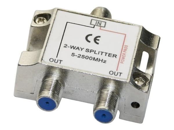 DELTACO - Linjedelare - 2-way, F-connectors, DC pass, Class A - silver
