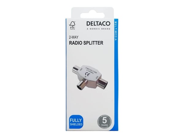 Deltaco 2-suuntainen radiojakaja, täysin suojattu, IEC, Hopea