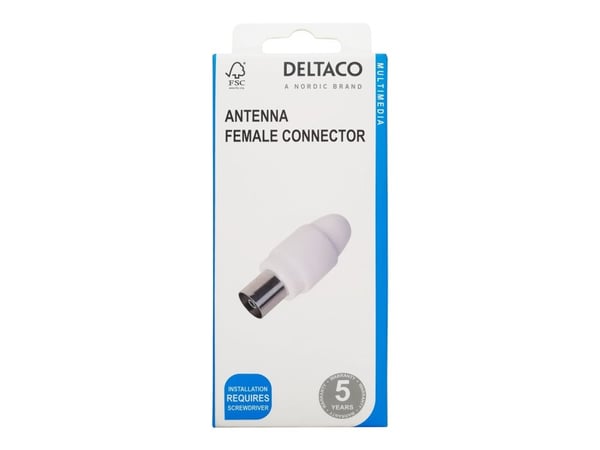 Deltaco Antenniliitin, naaras, IEC, Valkoinen
