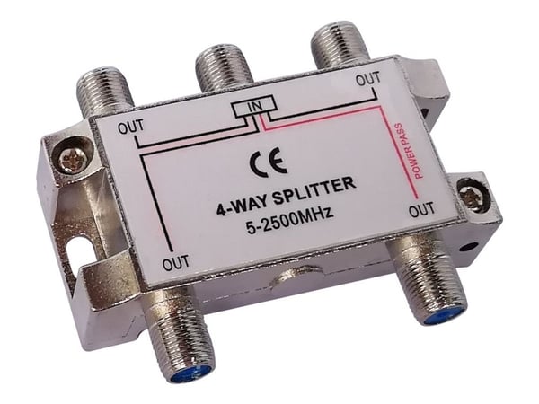 DELTACO - Fordeler - 4-way, F-connectors, DC pass, Class A - sølv