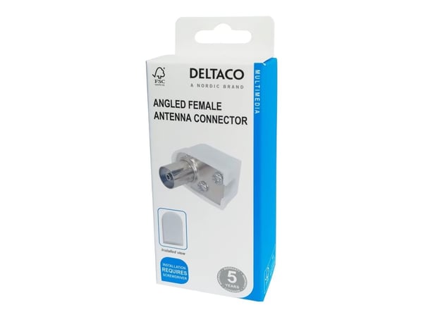 Deltaco Antenniliitin, kulma, naaras, IEC, Valkoinen Deltaco Antenniliitin, kulma, naaras, IEC, Valkoinen