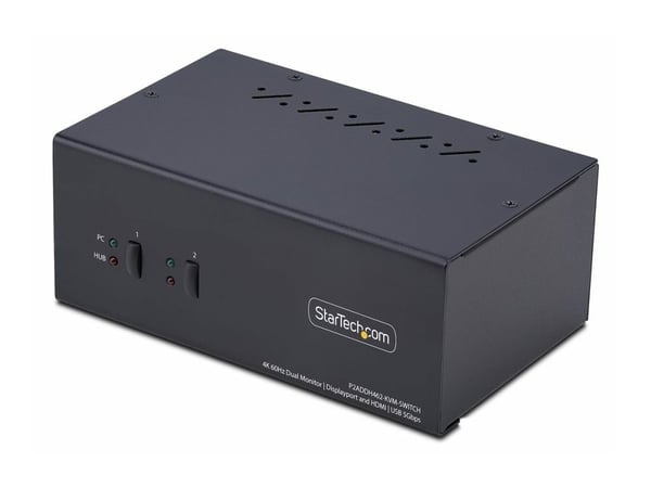 StarTech.com 2-Port Dual-Monitor DisplayPort en HDMI KVM Switch, 4K 60Hz - Omkopplare för tangentbord/video/mus/ljud/USB - 2 x KVM/ljud/USB - 1 lok...