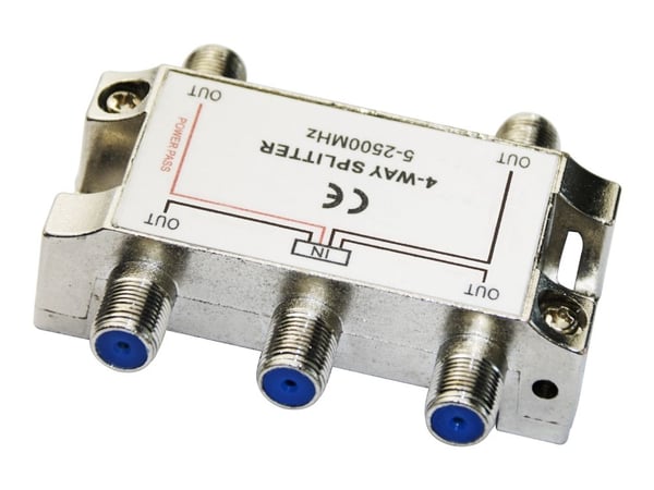 DELTACO - Fordeler - 4-way, F-connectors, DC pass, Class A - sølv
