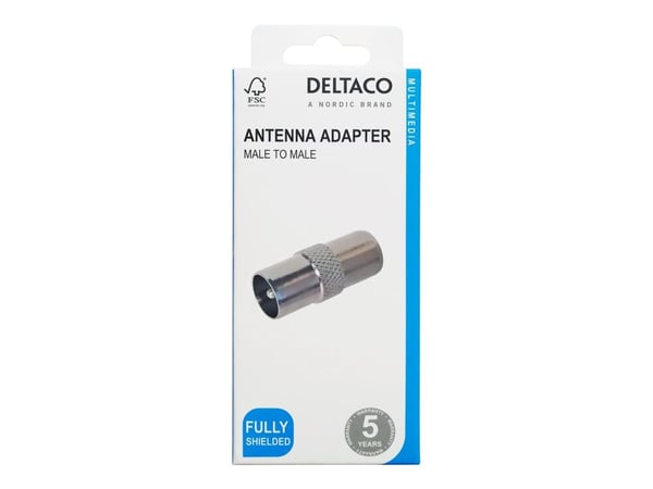 Deltaco Antenniadapteri, täysin suojattu, uros-uros, IEC, IEC, Hopea