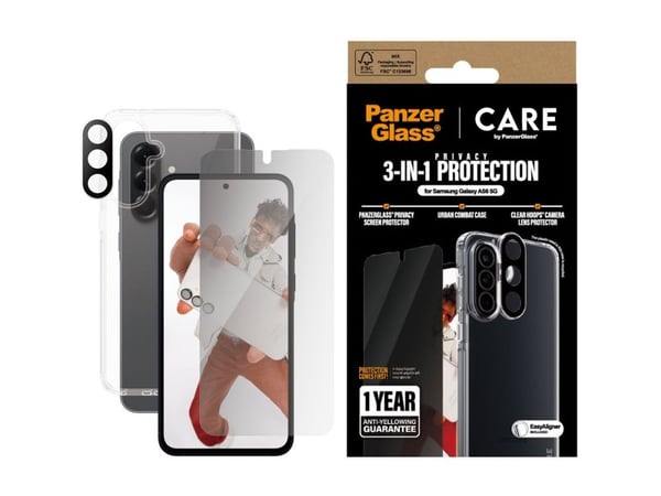CARE by PanzerGlass Urban Combat - 3-i-1 personvernsbeskyttelsespakke - baksidedeksel for mobiltelefon - 100 % resirkulert termoplastisk polyuretan...