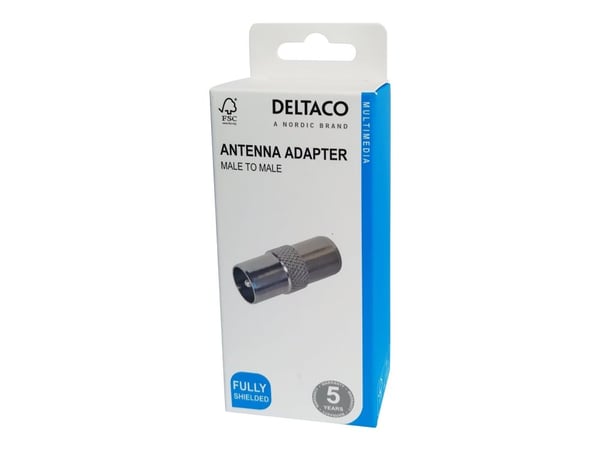 Deltaco Antenniadapteri, täysin suojattu, uros-uros, IEC, IEC, Hopea
