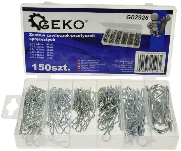 Geko universal sett splinter/spennstifter – fjærende sperrepinner 150 stk