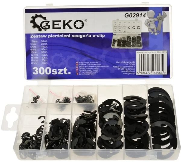 Geko sett seeger-låseringer e-clip 300 stk. (20)