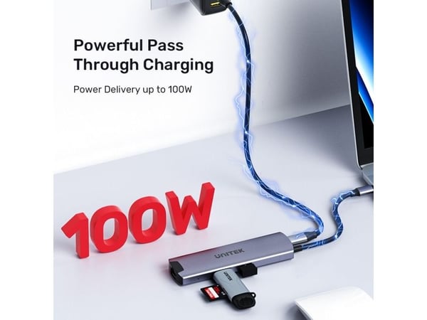 Unitek H1112F aktiv HUB USB-C 5 Gbps, HDMI RJ-45 PD 100 W