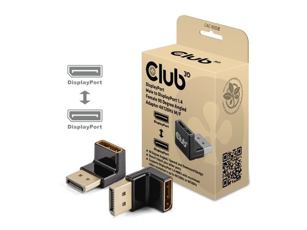 Club 3D - DisplayPort-adapter - DisplayPort (hann) til DisplayPort (hunn) vinklet - DisplayPort 1.4 - 4K 120 Hz støtte, up to 16.2 Gbps data transf...